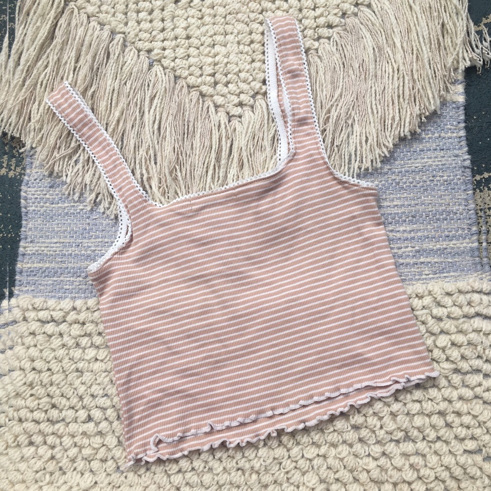 Pink + White Striped Ribbed Bralette / Crop Top